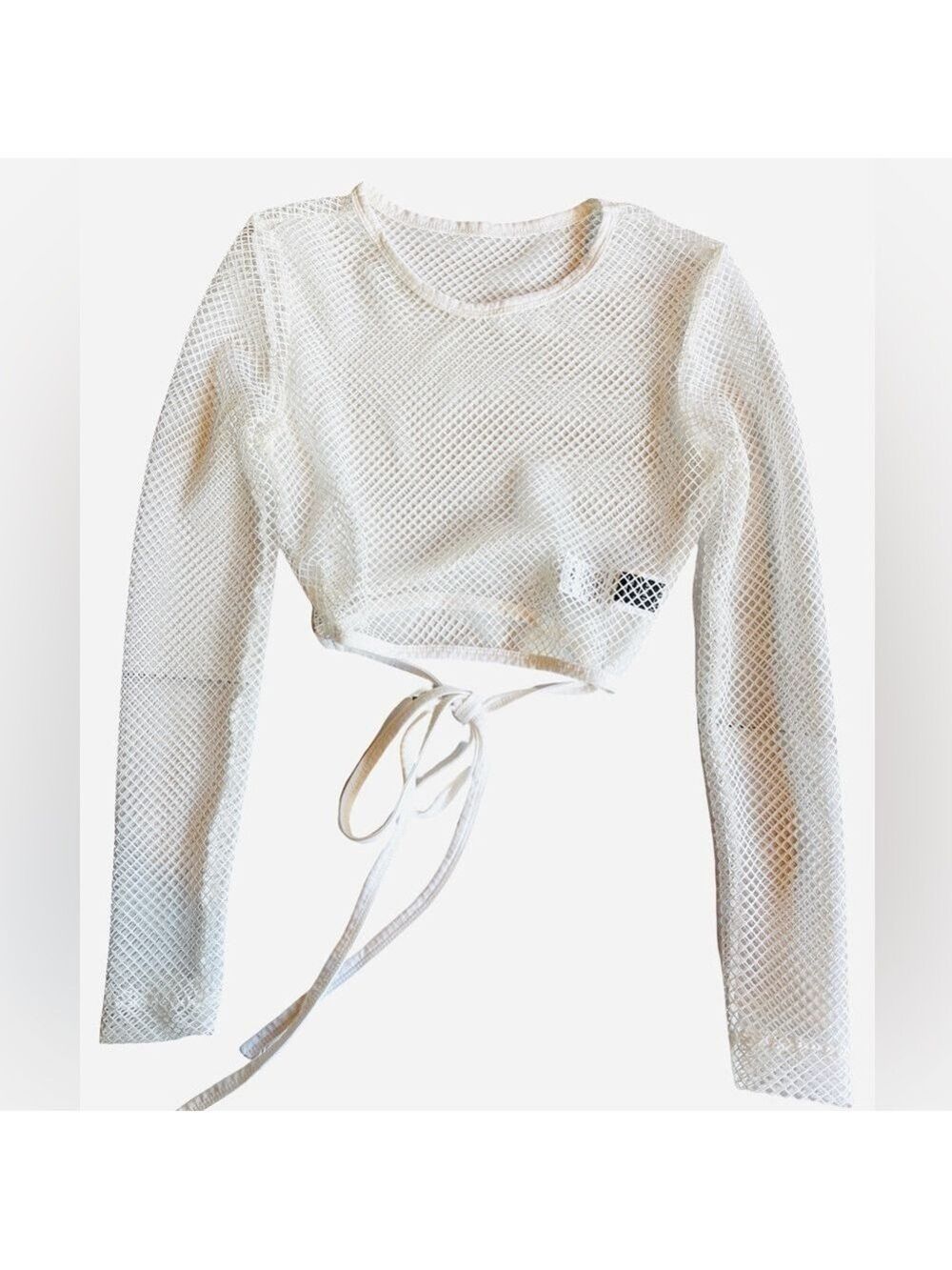 SHEIN White Mesh Long Sleeve Crop Top XS